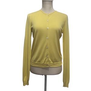 90s Vintage Ralph Lauren Yellow 100% Silk Cardigan Sweater Button Front Large
